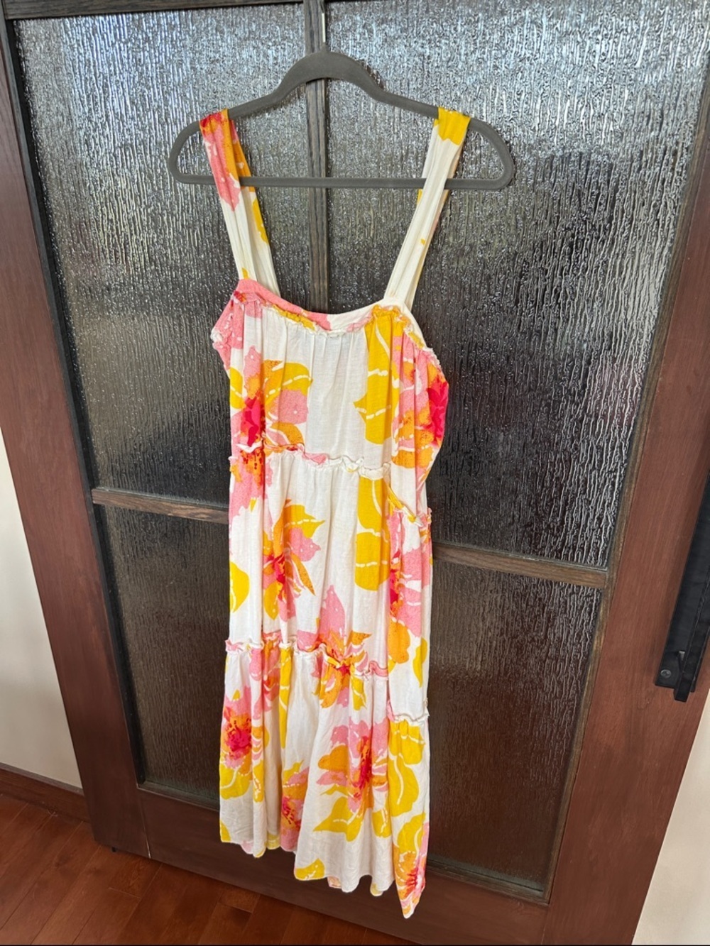 Free People Dress Moonshine Linen Blend White Pastel Floral Midi Tiered  Small - Picture 5 of 8